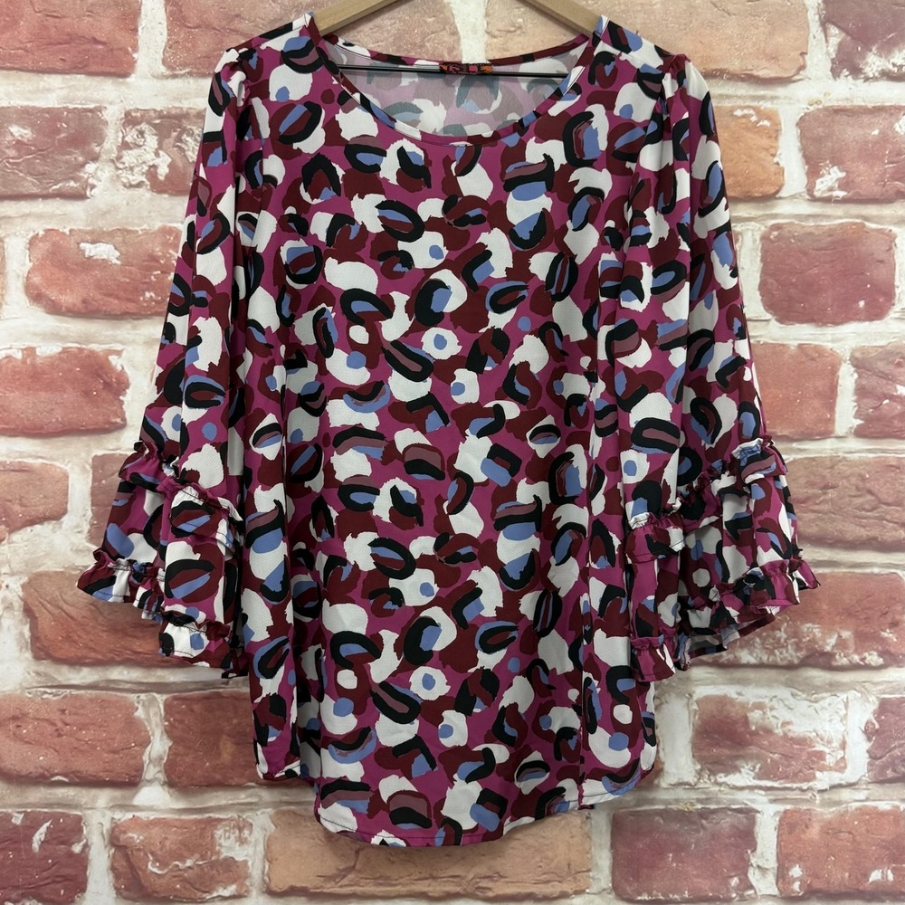 ISLE Melis Kozan Top Women's Medium Multicolor Abstract Casual Career Shirt